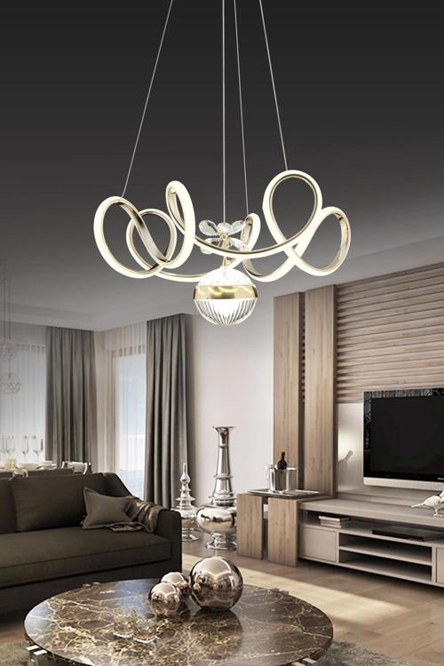 Modern Kıvrımlı Tek Toplu Üç Renkli Gold Sarkıt Led Avize