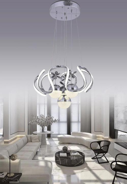 Heracles 3 Renk Gümüş ( Sarı Beyaz Ve Gün Işığı ) Luxury Led Kristal Taşlı Avize