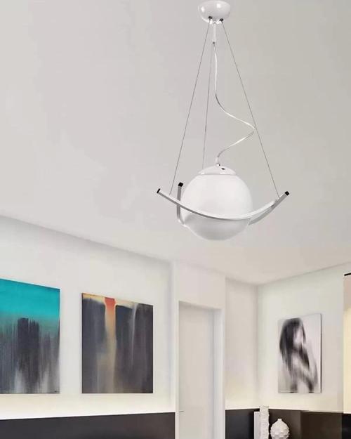 Modern Tekli Avize Opal Cam Beyaz Metal Gövde