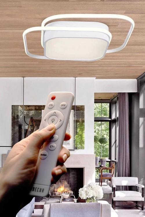 İkili Kare Led Plafonyer Avize Üç Renkli Beyaz Renkli Kumandalı