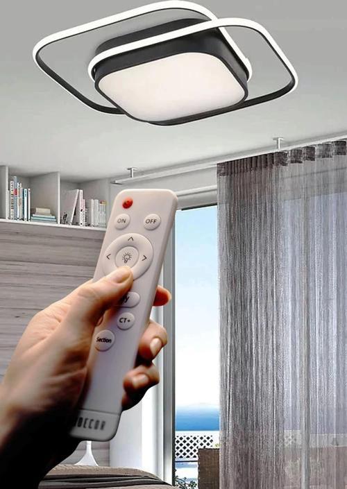 İkili Kare Led Plafonyer Avize Üç Renkli Siyah Renkli Kumandalı