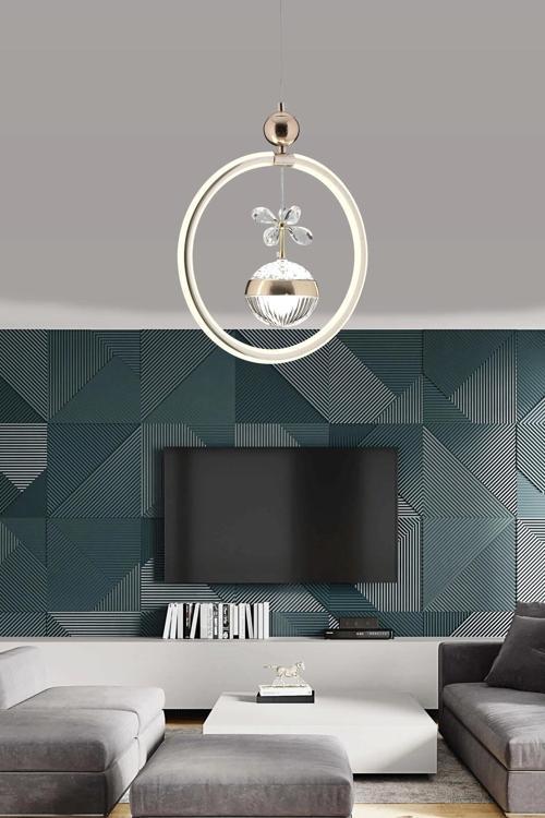 Modern Yuvarlak Tek Toplu Üç Renkli Gold Sarkıt Led Avize