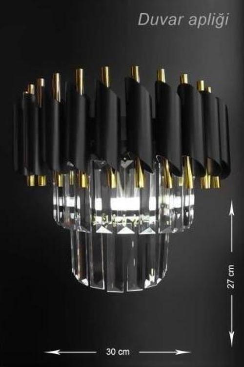 Kristal Taşlı Lüks APLİK - (Siyah-Gold)