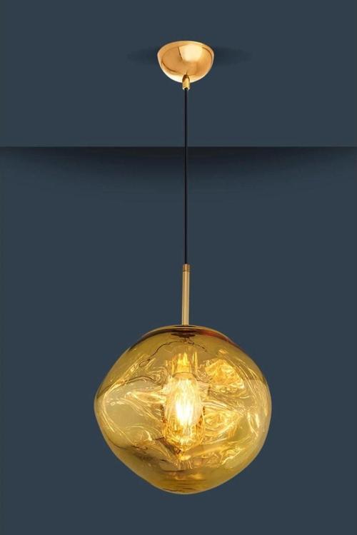 Loş Işıklı Cam Gold Modern Tavan Sarkıt Avize