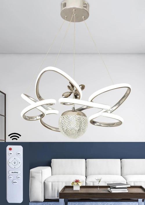 Modern 3 Renk Kumandalı Krom Büyük Boy Salon Avize Toplu Led Avize