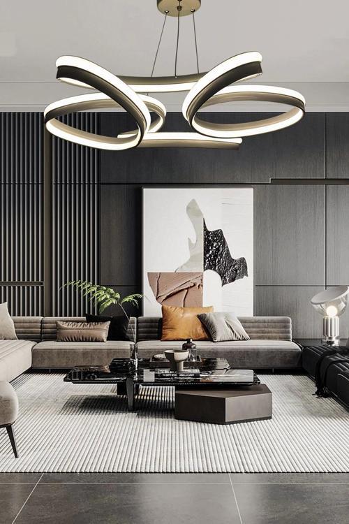 Yüksek Aydınlatmalı Kalın Kasa Papatya Model Siyah Led Avize
