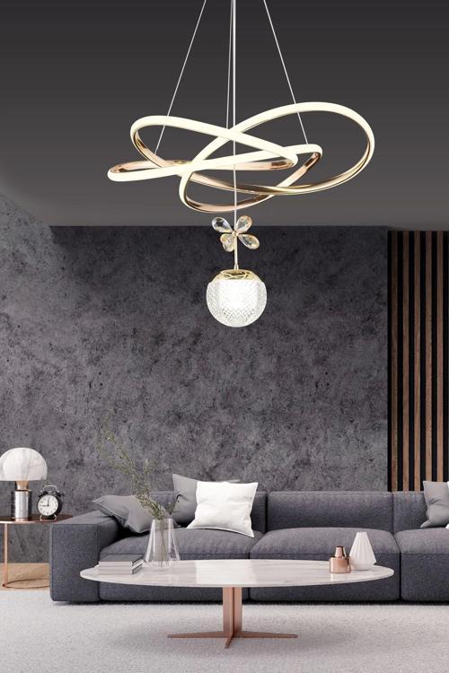 Modern Çift Yönlü Kıvrım Üç Renkli Gold Sarkıt Led Avize