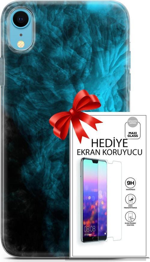 Apple İphone Xr Kılıf Orijinal Seri Nature 15 Mavi Taşlar Kalın Silikon + Ekran Koruyucu