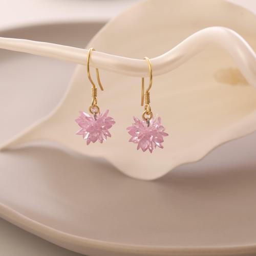 925 Ayar Gümüş Pembe Kristal Taşlı Lotus Küpe