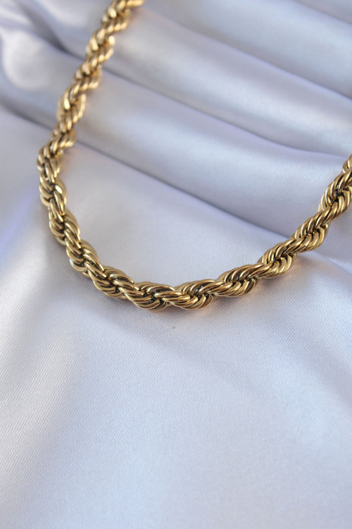 316L Çelik Gold Renk Burgu Model 45 cm Kadın Kolye - TJ-BKO7589