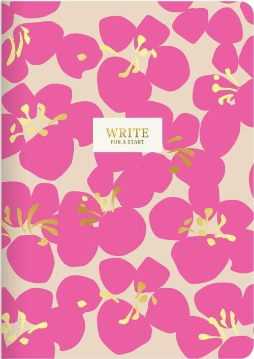 A5 Çizgili Sert Kapak Write For A Start Defter - Pembe Çiçekler