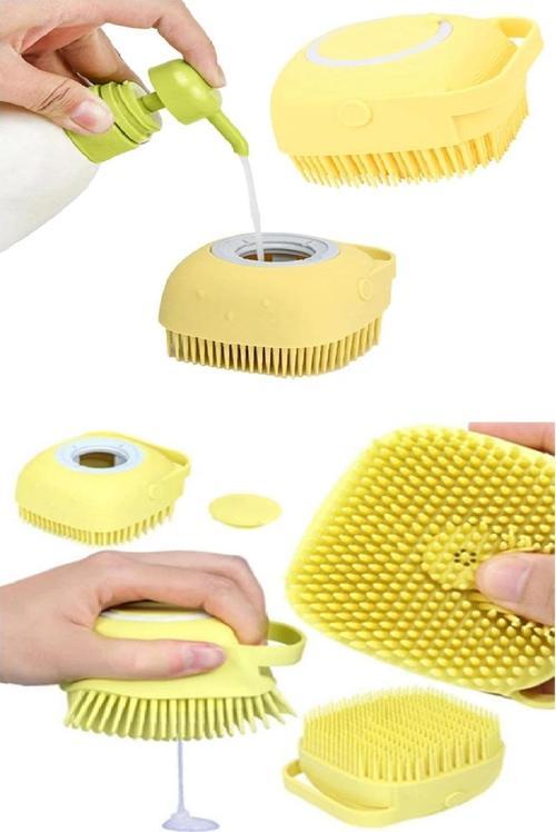Çok Amaçlı Kese Fırça Şampuan-Deterjan Hazneli Silikon Duş -Pet- Mutfak Fırçası
