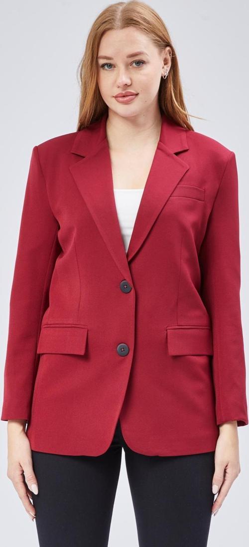 Bordo Kadın Düğmeli Oversize Blazer Ceket