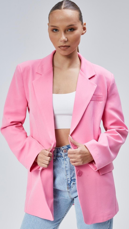 Pembe Kadın Düğmeli Oversize Blazer Ceket