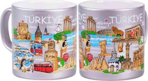 Türkiye Temalı Seramik Yöresel Kupa T 82*90 Mm Gri