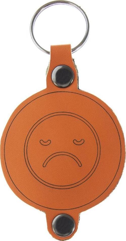 Doodle Desenli Deri Anahtarlık, Özel Gün Hediyesi, Sad Smiley Desenli Deri Anahtarlık