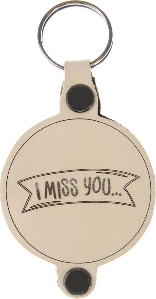 Doodle Desenli İsme Özel Deri Anahtarlık, Özel Gün Hediyesi, Miss You Desenli Anahtarlık