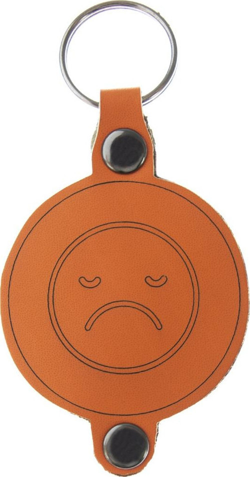 Doodle Desenli İsme Özel Deri Anahtarlık, Özel Gün Hediyesi, Sad Smiley Desenli Anahtarlık