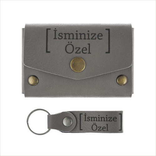 Kül Gri Renk, Adınızın Yazıldığı Cüzdan Ve Anahtarlık Seti, Sevdiğine Mükemmel Hediyelik Armağan