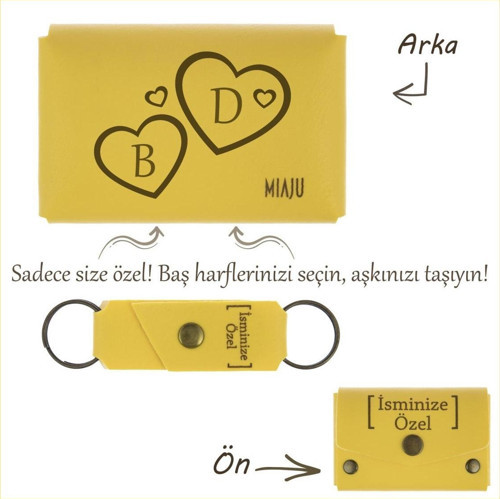 Sarı Renk, İki Harf Tek Kalp! İsme Özel Cüzdan & Anahtarlık Set, Sevgililer Günü’Ne Romantik Armağan