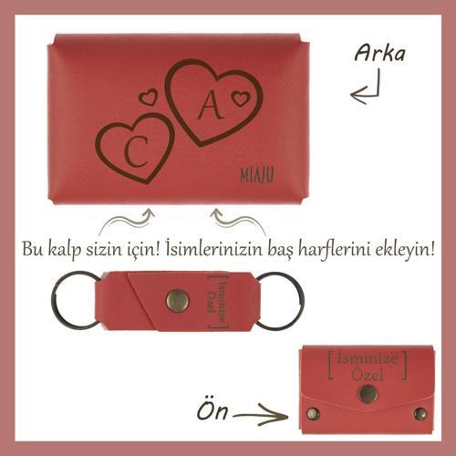 Nar Çiçeği, Sevgilinizin İsmi Ve Baş Harfi Yan Yana! Kalpli Kişiye Özel Cüzdan Ve Anahtarlık Seti