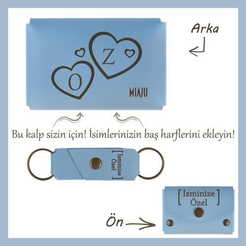 Açık Mavi, İsme Ve Harfe Özel Kalpli Cüzdan Ve Anahtarlık Set, Sevgililer Günü Aşkını Ölümsüzleştir