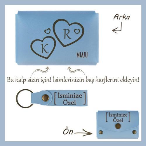 Açık Mavi, Kalp İçinde Aşkınızı Taşıyın! İsme Ve Harfe Özel Cüzdan & Anahtarlık Set, Romantik Hediye