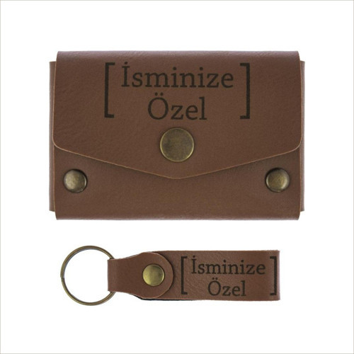 Kahve Renk, İsme Özel Cüzdan Ve Anahtarlık Seti, Benzersiz Hediyelik Takım, Muhteşem Tasarım