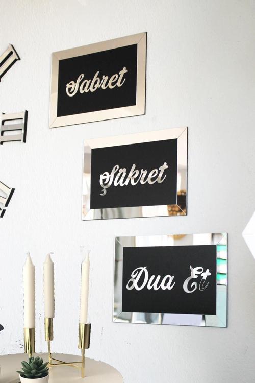 3D Sabret Şükret Dua Et 3'Lü Set (26*16) Gümüş