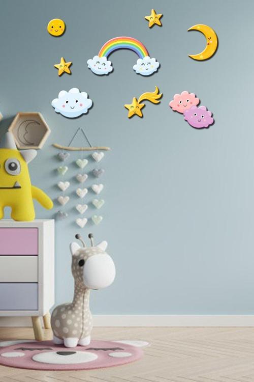 Çocuk Odası Karışık Duvar Figürleri Uv Baskı 8 Parça Mdf Duvar Dekoru
