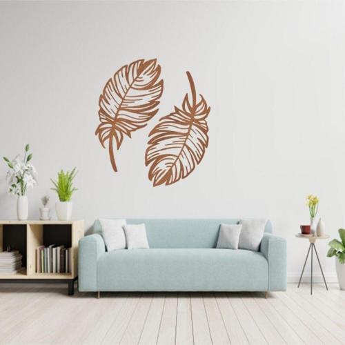 Dekoratif Kuş Tüyü Ikili Set Lazer Kesim Ceviz