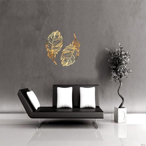 Dekoratif Kuş Tüyü Ikili Set Lazer Kesim Gold