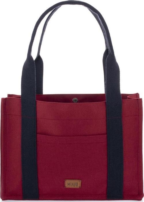 Kanvas Tote Bag, Orta Boy Bordo Kadın Kol Ve Omuz Çantası, 35X25 Cm, Ön Ve İç Cepli, Mıknatıs Ağızlı