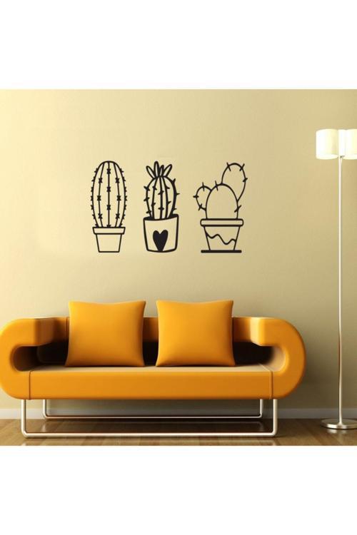 Kaktüsler Duvar Dekoru, Duvar Süsü, Ahşap Lazer Kesim Dekoratif Tablo Siyah