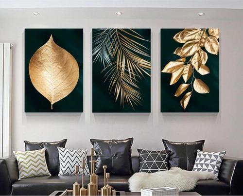 Özel Tasarım Mdf Tablo Seti Mekanlarınıza Renk Katacak Özel Tasarım Gold Yapraklı
