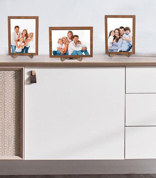 3 Adet Ahşap Ayaklı Resim Çerçevesi 13X18 Resme Uygun (Camsız)