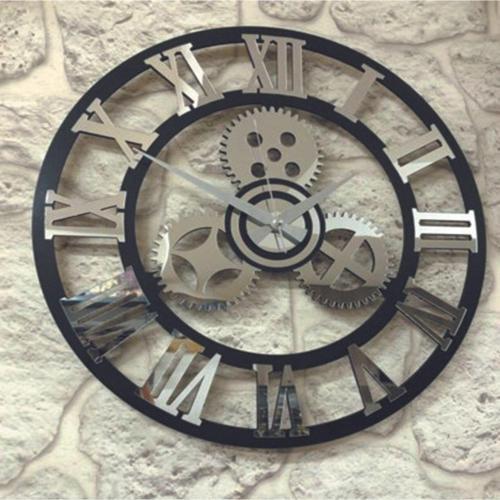 Roma Rakamlı Pleksi Aynalı Çarklı Duvar Saati 49*49 Cm Gümüş