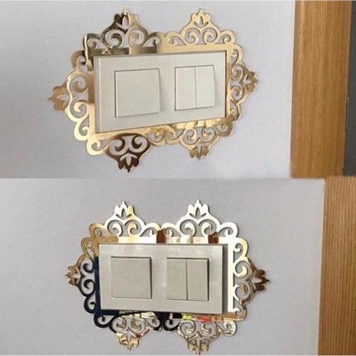 Dekoratif Pleksi Priz Anahtar Çerçevesi Ikili Gold