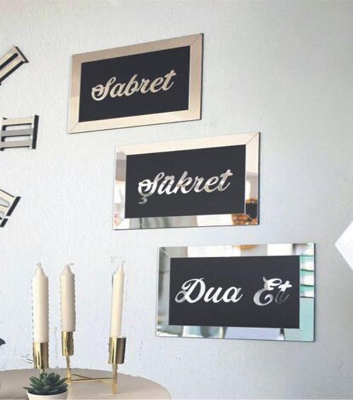 3D Sabret Şükret Dua Et 3'Lü Set (26*16) Gümüş