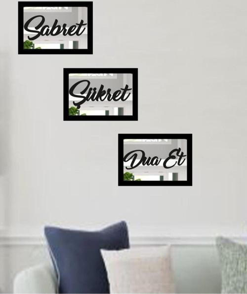 3D Sabret Şükret Dua Et 3'Lü Set Gümüş Ayna (26*16) Dişi Gümüş Muhteşem Bir Hediyelik