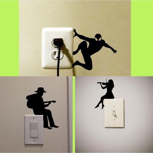 Ahşap Priz,Anahtar Sticker Üçlü Set Halinde Dekoratif Lazer Kesim 6 Adet