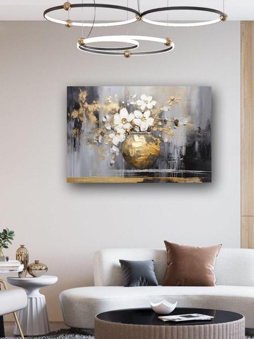 Dekoratif Gold Vazo Yağlıboya Temalı Uv Baskı Tablo