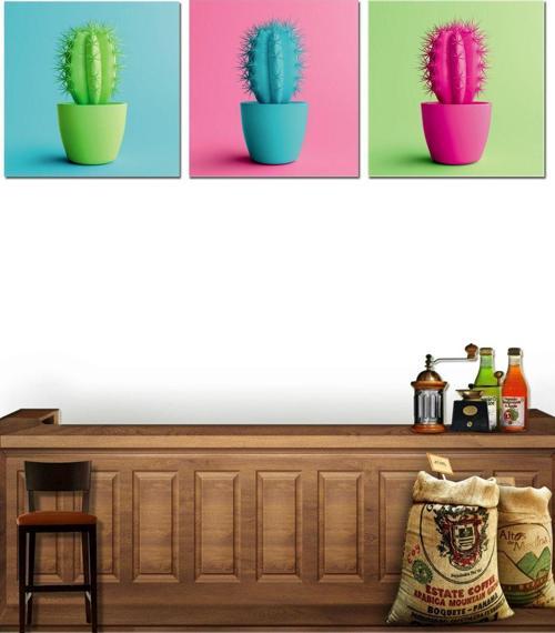 Dekoratif Rengarenk Kaktüs Tabloları (3 Lü Set)