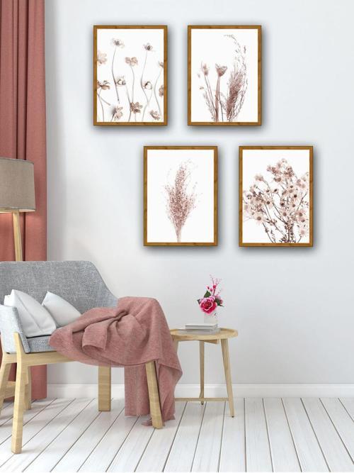 Dekoratif Soft Botanik Temalı 4 Lü Tablo Seti