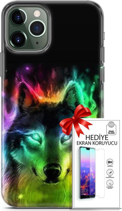 Apple İphone 11 Pro Max Kılıf Orijinal Seri Cardano 15 Kurt Neon Kalın Silikon + Ekran Koruyucu