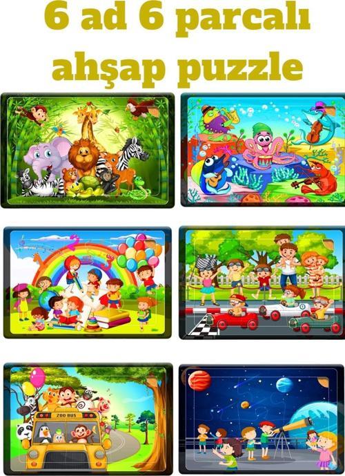 6 Ad Ahşap Eğitici  Puzzle 6 Parcali