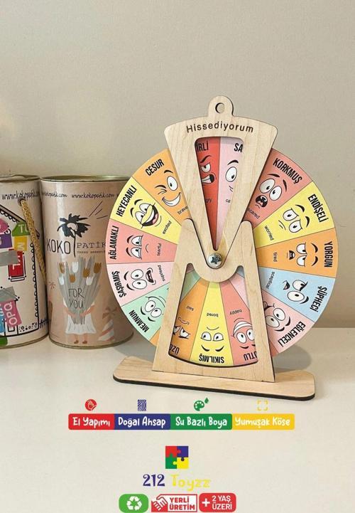 Ahşap Duygu Çarkı Oyuncağı, Montessori Duygu Tablosu, Küçük Çocuk Hediyesi