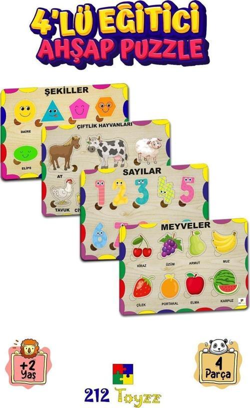 Ahşap Oyuncak Eğitici Öğretici Puzzle Yapboz Meyve Sebze Sayı Türkçe 4’Lü Mega Set