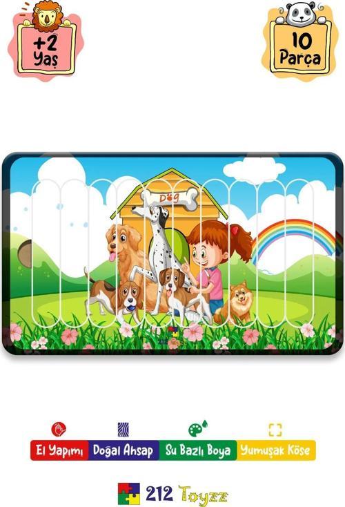 Eğitici Öğretici Zeka Geliştirici Sevimli Köpekler Dikey 10 Parçalı Ahşap Çubuk Yap Boz Puzzle