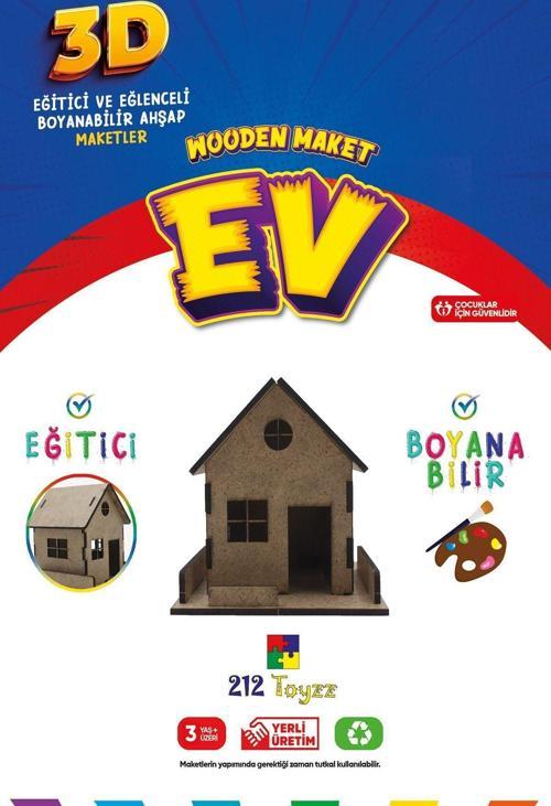 3D Boyanabilir Ahşap Ev Maketi - Çocuklar İçin Eğitici Oyuncak